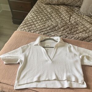 Aerie white ribbed collared top so comfy
